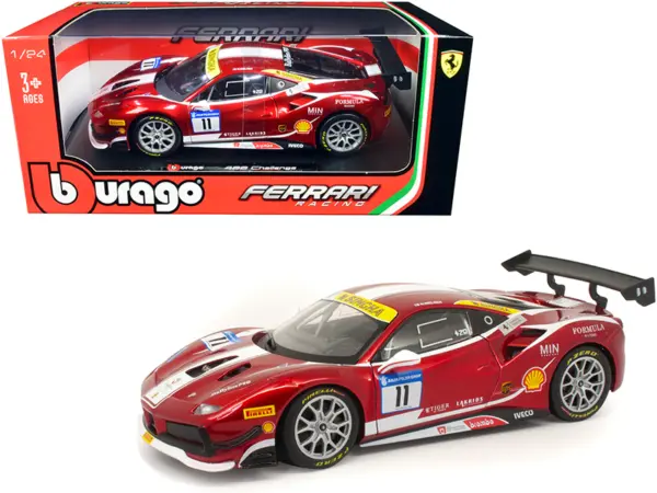 Ferrari 488 Challenge #11 Candy Red with White Stripes "Ferrari Racing" 1/24 Diecast Model Car by Bburago #1