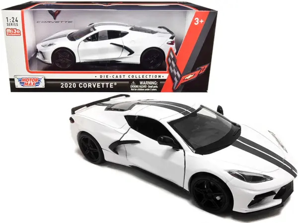 2020 Chevrolet Corvette C8 Stingray White with Gray Stripes 1/24 Diecast Model Car by Motormax #1