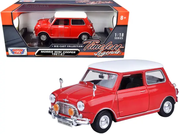 1961-1967 Morris Mini Cooper Red with White Top "Timeless Legends" 1/18 Diecast Model Car by Motormax #1