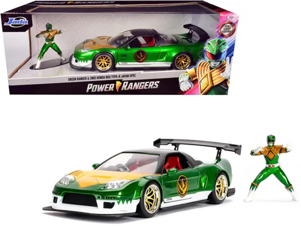 2002 Honda NSX Type-R Japan Spec RHD (Right Hand Drive) and Green Ranger Diecast Figurine "Power Rangers" 1/24 Diecast Model Car by Jada #1