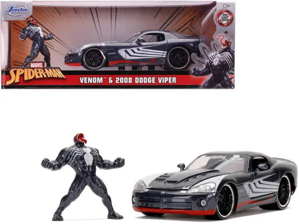 2008 Dodge Viper SRT10 Dark Gray with Venom Diecast Figurine "Spider-Man" "Marvel" Series 1/24 Diecast Model Car by Jada #1