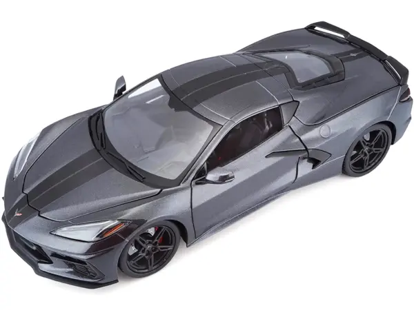 2020 Chevrolet Corvette Stingray C8 Dark Gray Metallic with Racing Stripes 1/18 Diecast Model Car by Maisto #3