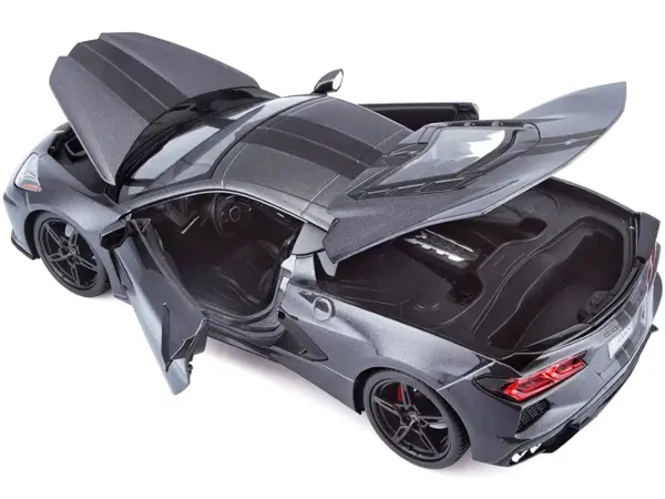 2020 Chevrolet Corvette Stingray C8 Dark Gray Metallic with Racing Stripes 1/18 Diecast Model Car by Maisto #4