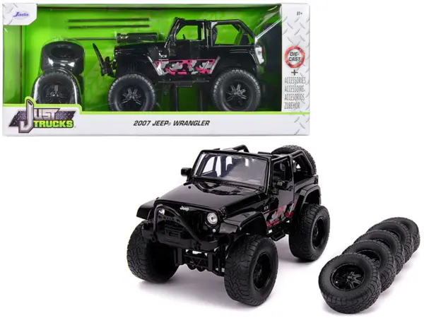 2007 Jeep Wrangler Black with Extra Wheels "Just Trucks" Series 1/24 Diecast Model Car by Jada #1