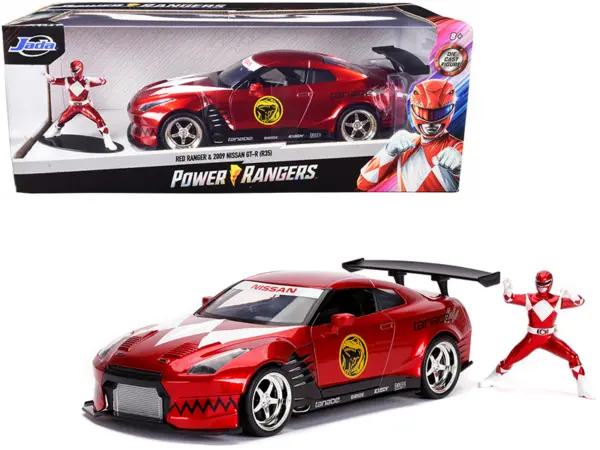 2009 Nissan GT-R (R35) Candy Red and Red Ranger Diecast Figurine "Power Rangers" 1/24 Diecast Model Car by Jada #1