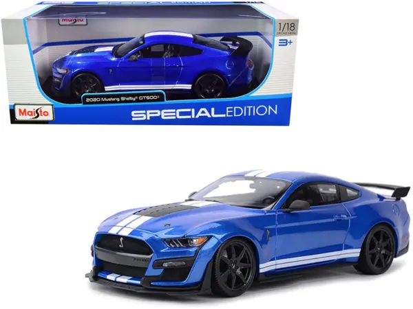 2020 Ford Mustang Shelby GT500 Blue Metallic with White Stripes "Special Edition" 1/18 Diecast Model Car by Maisto #1