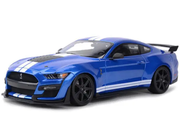 2020 Ford Mustang Shelby GT500 Blue Metallic with White Stripes "Special Edition" 1/18 Diecast Model Car by Maisto #2