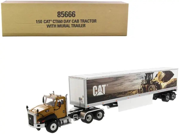 CAT Caterpillar CT660 Day Cab with Caterpillar Mural Dry Van Trailer "Transport Series" 1/50 Diecast Model by Diecast Masters #1