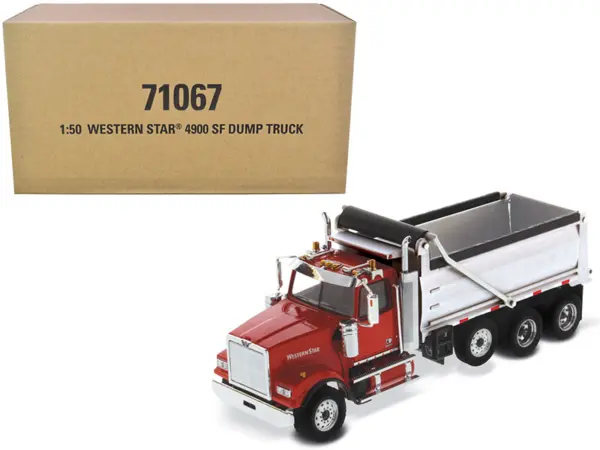 Western Star 4900 SF Dump Truck Red and Silver 1/50 Diecast Model by Diecast Masters #1