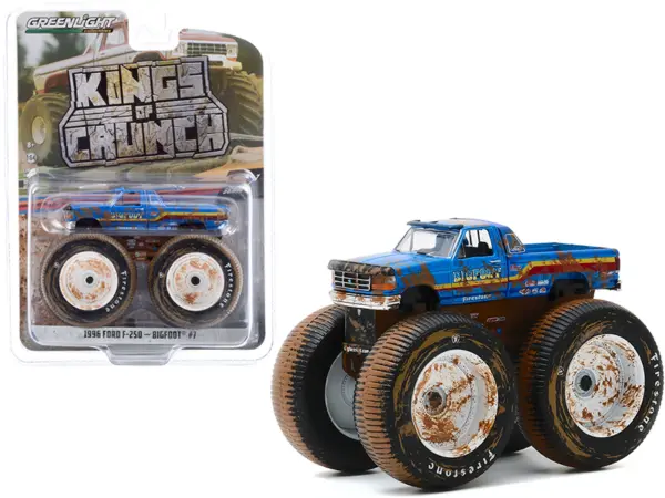 1996 Ford F-250 Monster Truck "Bigfoot #7" Blue (Dirty Version) "Kings of Crunch" Series 7 1/64 Diecast Model Car by Greenlight #1