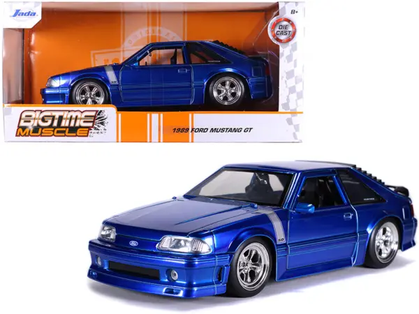 1989 Ford Mustang GT 5.0 Candy Blue with Silver Stripes "Bigtime Muscle" 1/24 Diecast Model Car by Jada #1