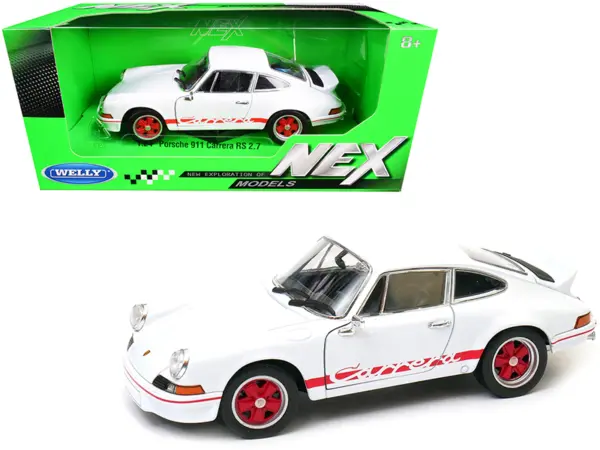 Porsche 911 Carrera RS 2.7 White with Red Stripes "NEX Models" 1/24 Diecast Model Car by Welly #1