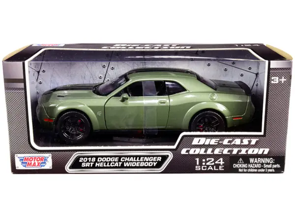 2018 Dodge Challenger SRT Hellcat Widebody Green Metallic with Black Stripes 1/24 Diecast Model Car by Motormax #1