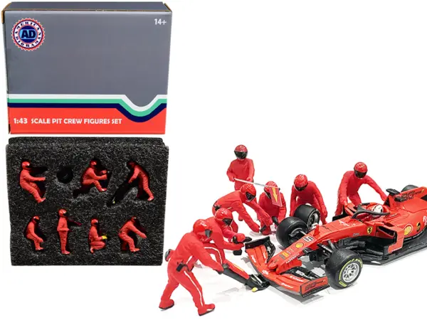 Formula One F1 Pit Crew 7 Figurine Set Team Red for 1/43 Scale Models by American Diorama #1