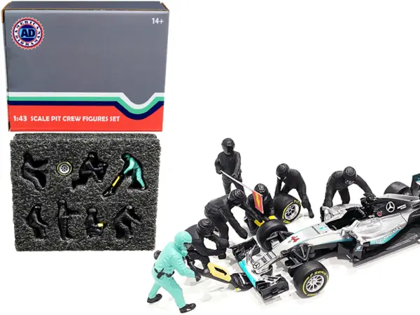 Formula One F1 Pit Crew 7 Figurine Set Team Black for 1/43 Scale Models by American Diorama #1