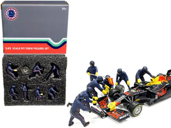 Formula One F1 Pit Crew 7 Figurine Set Team Blue for 1/43 Scale Models by American Diorama #1