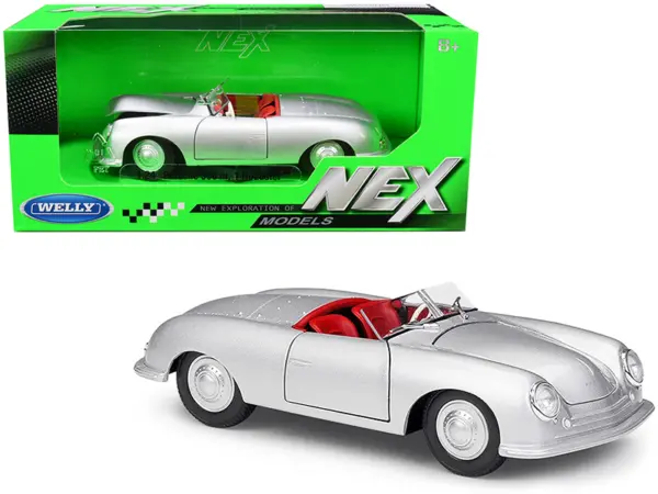 Porsche 356/1 Roadster Silver with Red Interior "NEX Models" 1/24 Diecast Model Car by Welly #1