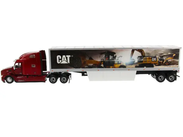Peterbilt 579 UltraLoft Truck Tractor Red with "CAT Caterpillar" Mural Dry Van Trailer "Transport Series" 1/50 Diecast Model by Diecast Masters #2
