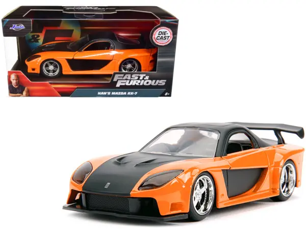 Han's Mazda RX-7 RHD (Right Hand Drive) Orange Metallic and Black "Fast & Furious" Movie 1/32 Diecast Model Car by Jada #1