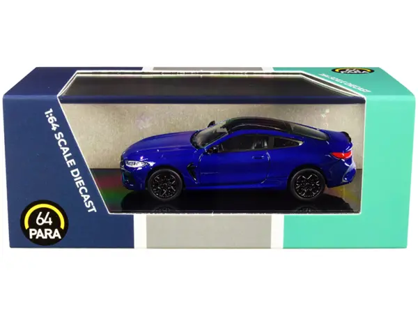 BMW M8 Coupe Marina Bay Blue Metallic with Black Top 1/64 Diecast Model Car by Paragon #1