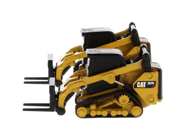 Set of 2 pieces CAT Caterpillar 272D2 Skid Steer Loader and CAT Caterpillar 297D2 Compact Track Loader with Accessories 1/64 Diecast Models by Diecast Masters #2