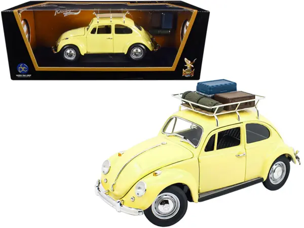 1967 Volkswagen Beetle with Roof Rack and Luggage Yellow 1/18 Diecast Model Car by Road Signature #1