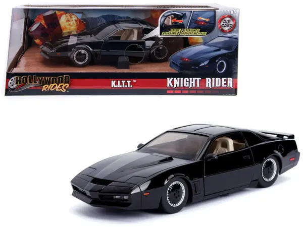 1982 Pontiac Firebird Trans Am Black with Light K.I.T.T. "Knight Rider" (1982) TV Series "Hollywood Rides" Series 1/24 Diecast Model Car by Jada #1