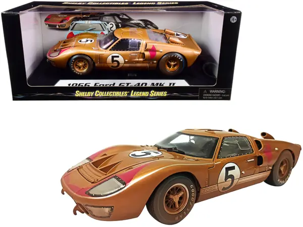 1966 Ford GT-40 MK II #5 Gold After Race (Dirty Version) 1/18 Diecast Model Car by Shelby Collectibles #1