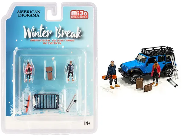 "Winter Break" Diecast Set of 6 pieces (2 Figurines and 4 Accessories) for 1/64 Scale Models by American Diorama #1