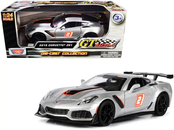 2019 Chevrolet Corvette ZR1 #2 Silver with Black and Orange Stripes "GT Racing" Series 1/24 Diecast Model Car by Motormax #1