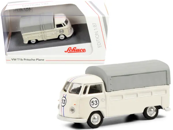 Volkswagen T1b Pritsche Plane Pickup Truck with Canopy #53 Cream 1/87 (HO) Diecast Model by Schuco #1