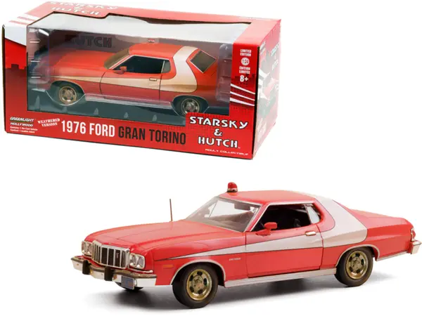 1976 Ford Gran Torino Red with White Stripe (Weathered Version) "Starsky and Hutch" (1975-1979) TV Series 1/24 Diecast Model Car by Greenlight #1