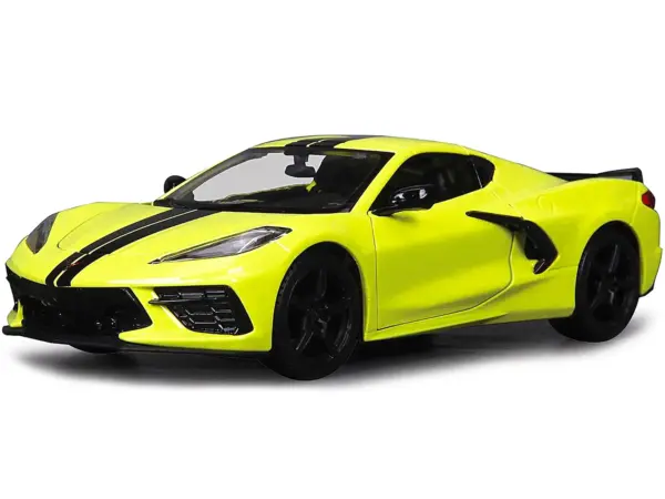 2020 Chevrolet Corvette Stingray Z51 Coupe Yellow with Black Stripes 1/24 Diecast Model Car by Maisto #2