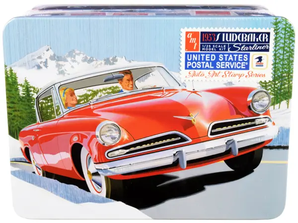 Skill 2 Model Kit 1953 Studebaker Starliner with "USPS" (United States Postal Service) Themed Collectible Tin Box 3-In-1 Kit 1/25 Scale Model by AMT #1