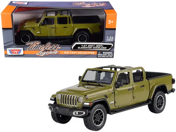 2021 Jeep Gladiator Overland (Open Top) Pickup Truck Matt Green 1/24-1/27 Diecast Model Car by Motormax #1