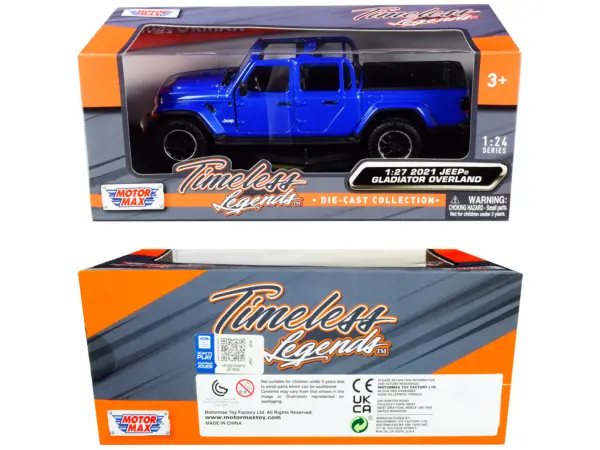 2021 Jeep Gladiator Overland (Open Top) Pickup Truck Blue Metallic 1/24-1/27 Diecast Model Car by Motormax #3
