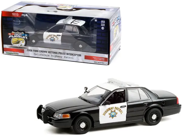 2008 Ford Crown Victoria Police Interceptor Black and White CHP "California Highway Patrol" "Hot Pursuit" Series 1/24 Diecast Model Car by Greenlight #1