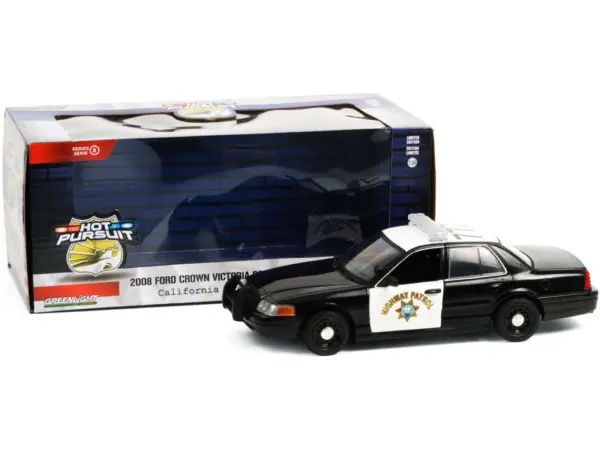 2008 Ford Crown Victoria Police Interceptor Black and White CHP "California Highway Patrol" "Hot Pursuit" Series 1/24 Diecast Model Car by Greenlight #2
