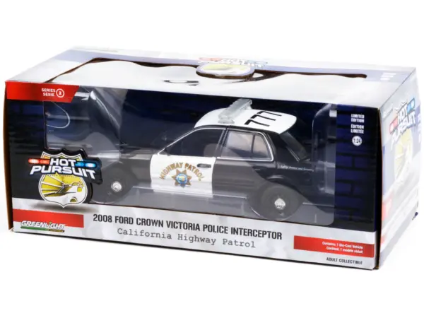 2008 Ford Crown Victoria Police Interceptor Black and White CHP "California Highway Patrol" "Hot Pursuit" Series 1/24 Diecast Model Car by Greenlight #3