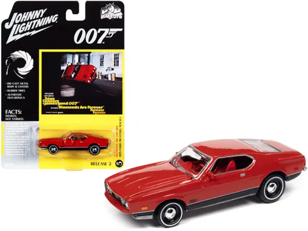 1971 Ford Mustang Mach 1 Bright Red with Black Bottom (James Bond 007) "Diamonds Are Forever" (1971) Movie "Pop Culture" Series 1/64 Diecast Model Car by Johnny Lightning #1