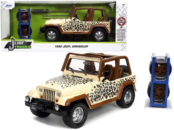 1992 Jeep Wrangler Tan and Brown with Graphics and Extra Wheels "Just Trucks" Series 1/24 Diecast Model Car by Jada #1