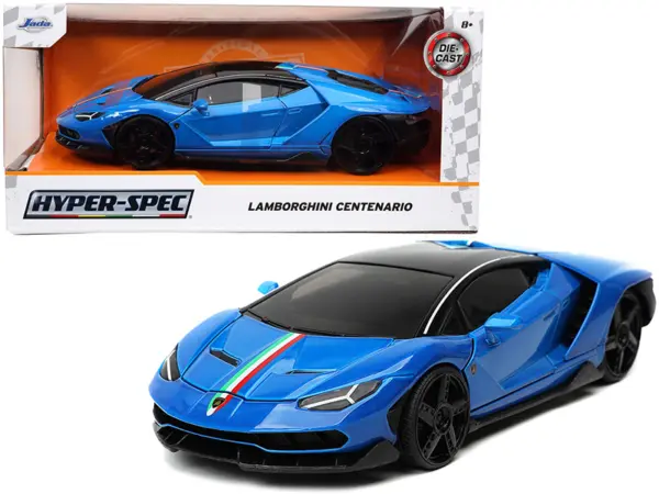 Lamborghini Centenario Blue with Black Top with Stripes "Hyper-Spec" Series 1/24 Diecast Model Car by Jada #1