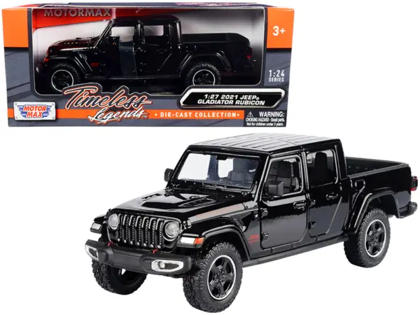 2021 Jeep Gladiator Rubicon (Closed Top) Pickup Truck Black 1/24-1/27 Diecast Model Car by Motormax #1