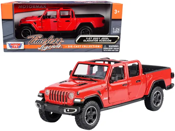 2021 Jeep Gladiator Rubicon (Open Top) Pickup Truck Red 1/24-1/27 Diecast Model Car by Motormax #1