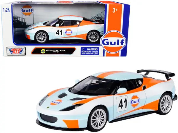 Lotus Evora GT4 #41 "Gulf Oil" Light Blue with White and Orange Stripes 1/24 Diecast Model Car by Motormax #1