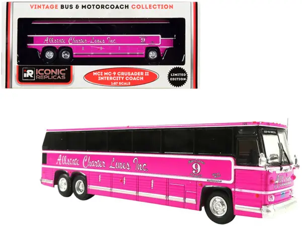 1980 MCI MC-9 Crusader II Intercity Coach Bus Pink "Allstate Charter Lines Inc." "Vintage Bus & Motorcoach Collection" 1/87 (HO) Diecast Model by Iconic Replicas #1