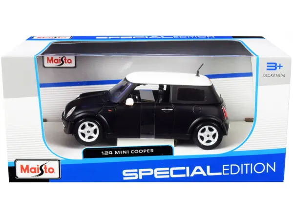 Mini Cooper Matt Black with White Top 1/24 Diecast Model Car by Maisto #1