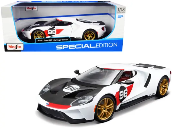 2021 Ford GT #98 White "Heritage Edition" 1/18 Diecast Model Car by Maisto #1