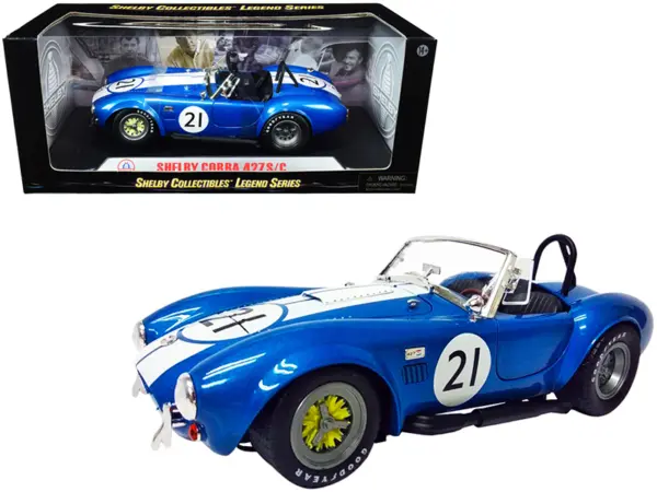 Shelby Cobra 427 S/C #21 Blue Metallic with White Stripes 1/18 Diecast Model Car by Shelby Collectibles #1