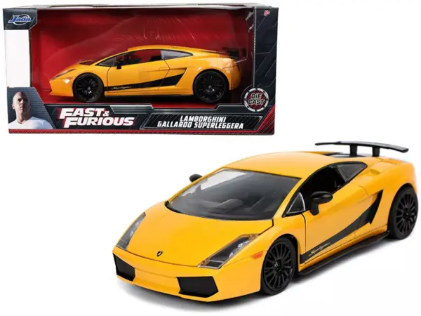 Lamborghini Gallardo Superleggera Yellow with Black Stripes "Fast & Furious" Movie 1/24 Diecast Model Car by Jada #1